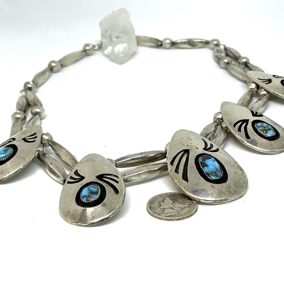 Vintage Navajo Sterling Silver Turquoise Beaded Necklace One of a Kind - Picture 6 of 8